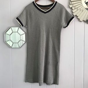 Vintage 90s/00s Gray Black Stripe Shirt Dress M